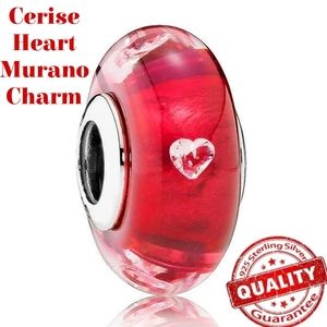 BOGO! Bundle to get the discount!!  925 Silver Red Heart Inlay Charm Murano